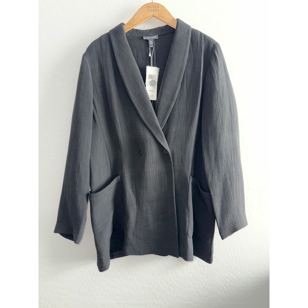 $498 NWT Eileen Fisher Black Silk Rayon  Blazer Sponge Silk Jacket Oversized